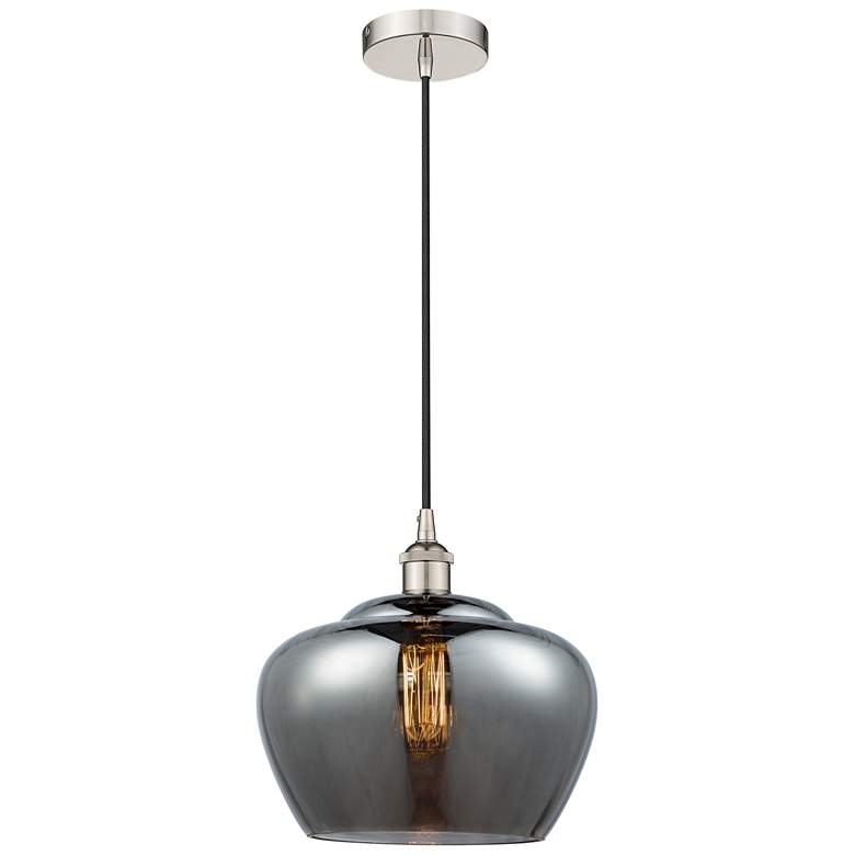 Image 1 Edison Fenton 11" Polished Nickel Mini Pendant w/ Plated Smoke Shade