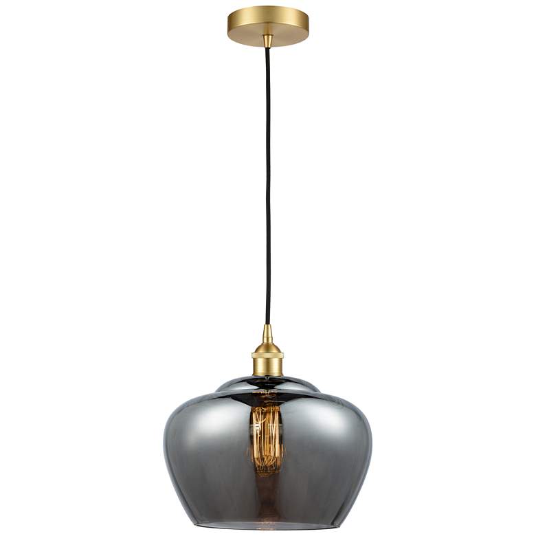 Image 1 Edison Fenton 11" Satin Gold Mini Pendant w/ Plated Smoke Shade