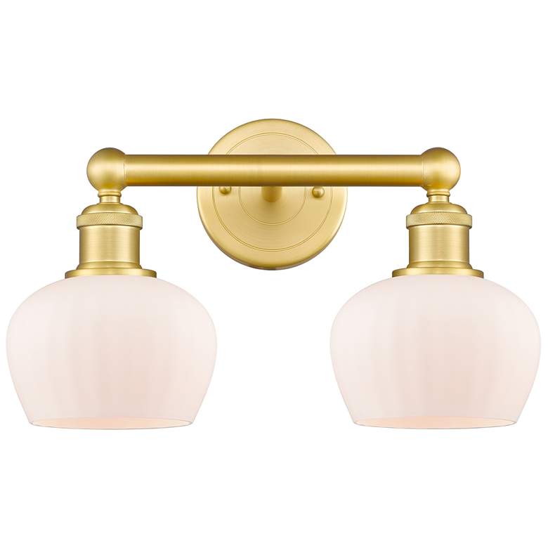 Image 1 Edison Fenton 15.5 inchW 2 Light Satin Gold Bath Vanity Light With White S
