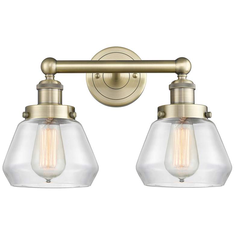 Image 1 Edison Fulton 15.5 inchW 2 Light Antique Brass Bath Light With Clear Shade