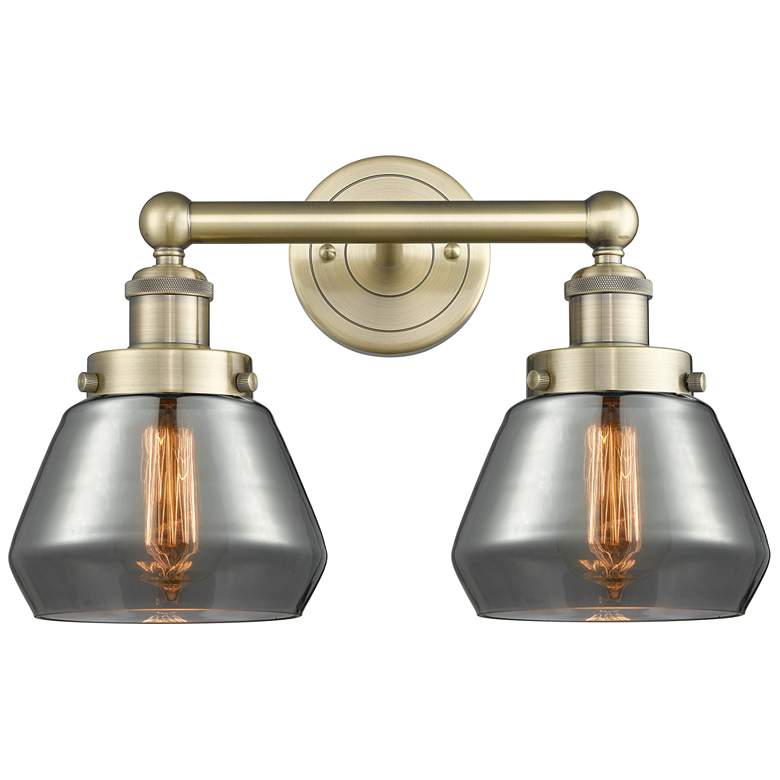 Image 1 Edison Fulton 15.5"W 2 Light Antique Brass Bath Light With Smoke Shade
