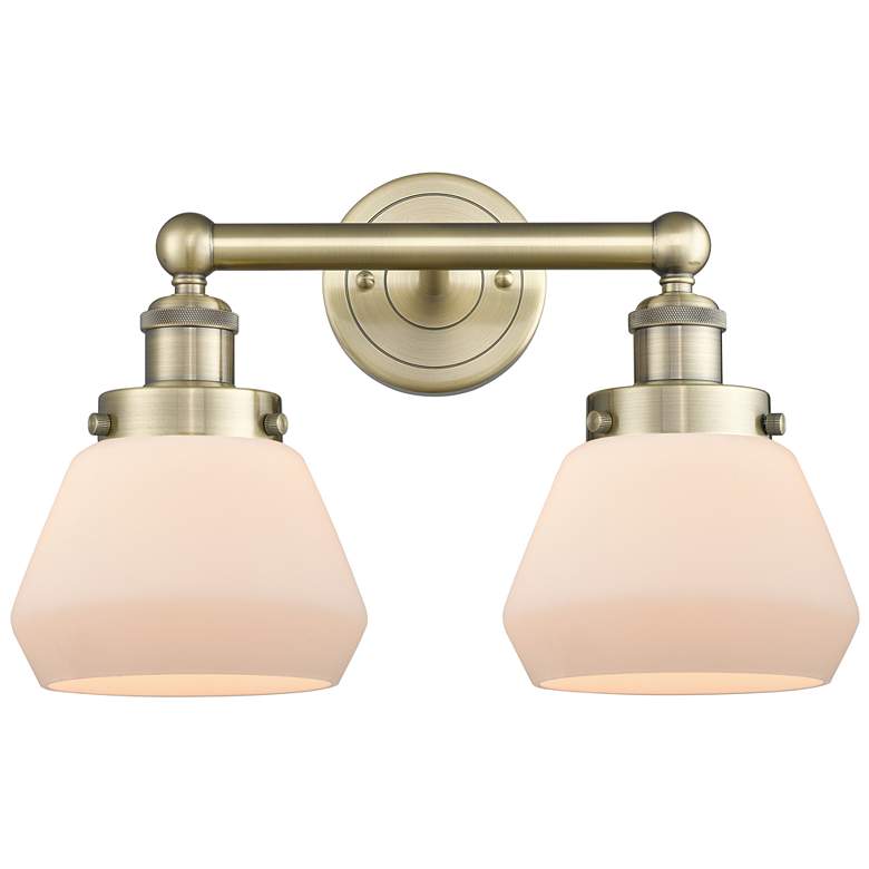Image 1 Edison Fulton 15.5"W 2 Light Antique Brass Bath Light With White Shade