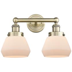 Edison Fulton 15.5"W 2 Light Antique Brass Bath Light With White Shade