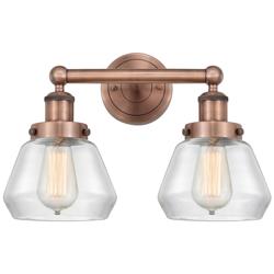 Edison Fulton 15.5&quot;W 2 Light Antique Copper Bath Light With Clear Shad