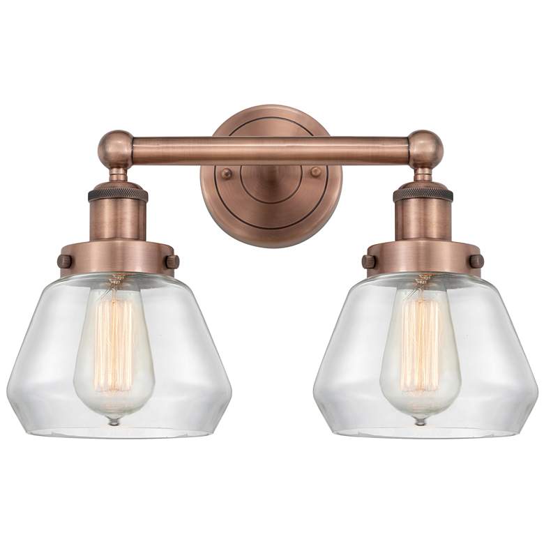 Image 1 Edison Fulton 15.5"W 2 Light Antique Copper Bath Light With Clear Shad