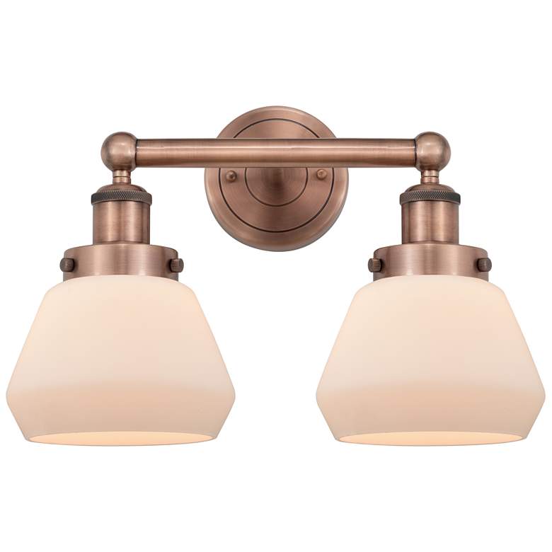 Image 1 Edison Fulton 15.5"W 2 Light Antique Copper Bath Light With White Shad