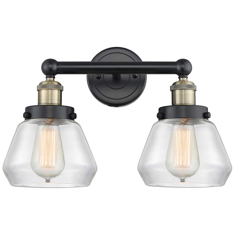 Image 1 Edison Fulton 15.5"W 2 Light Black Brass Bath Light With Clear Shade