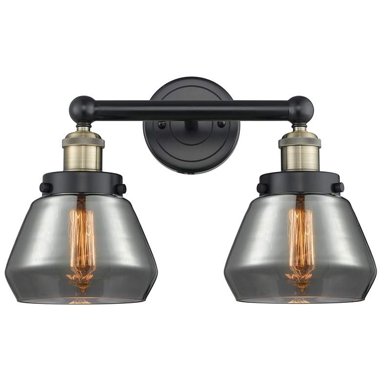 Image 1 Edison Fulton 15.5 inchW 2 Light Black Brass Bath Light With Plated Smoke 
