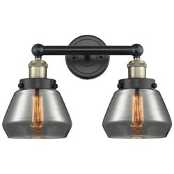 Edison Fulton 15.5&quot;W 2 Light Black Brass Bath Light With Plated Smoke
