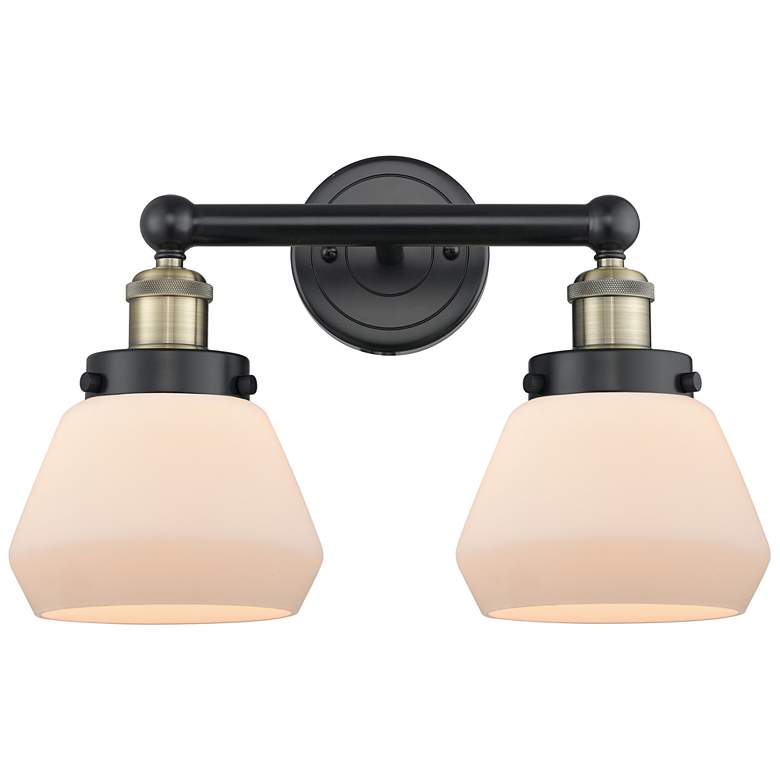Image 1 Edison Fulton 15.5"W 2 Light Black Brass Bath Light With White Shade