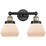 Edison Fulton 15.5"W 2 Light Black Brass Bath Light With White Shade