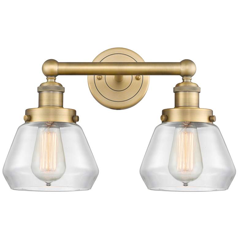 Image 1 Edison Fulton 15.5"W 2 Light Brushed Brass Bath Light With Clear Shade