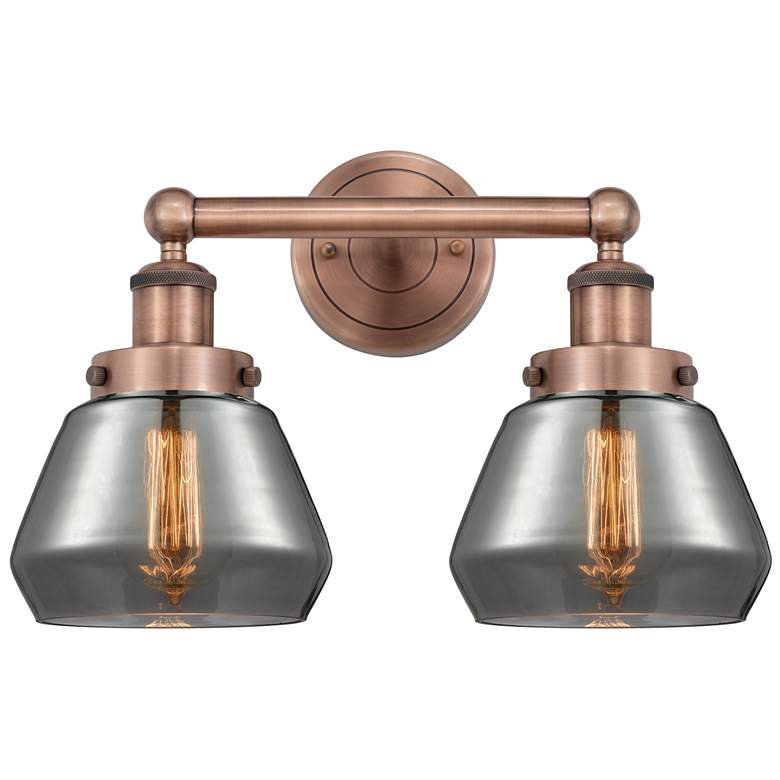 Image 1 Edison Fulton 15.5"W 2 Light Copper Bath Light With Smoke Shade