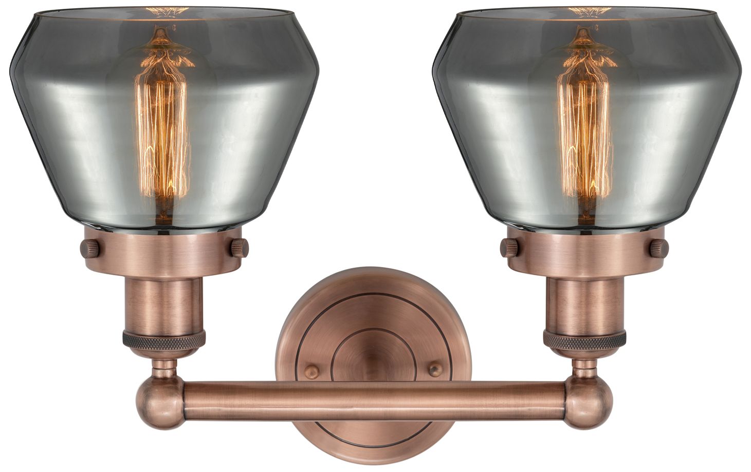Image 2 Edison Fulton 15.5"W 2 Light Copper Bath Light With Smoke Shade more views