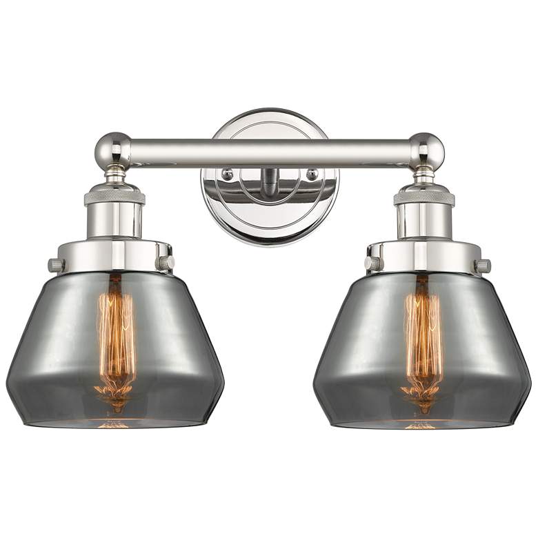Image 1 Edison Fulton 15.5"W 2 Light Polished Nickel Bath Light With Smoke Sha