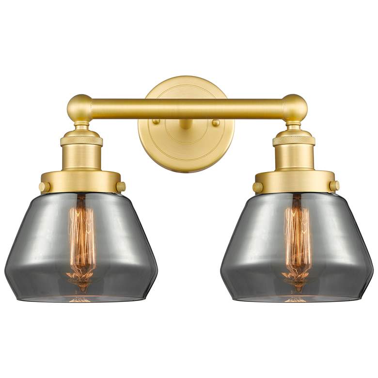 Image 1 Edison Fulton 15.5"W 2 Light Satin Gold Bath Light With Plated Smoke S