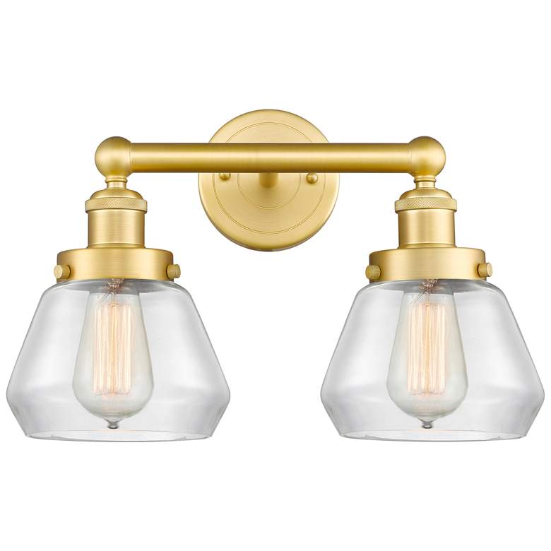Image 1 Edison Fulton 15.5 inchW 2 Light Satin Gold Bath Vanity Light With Clear S