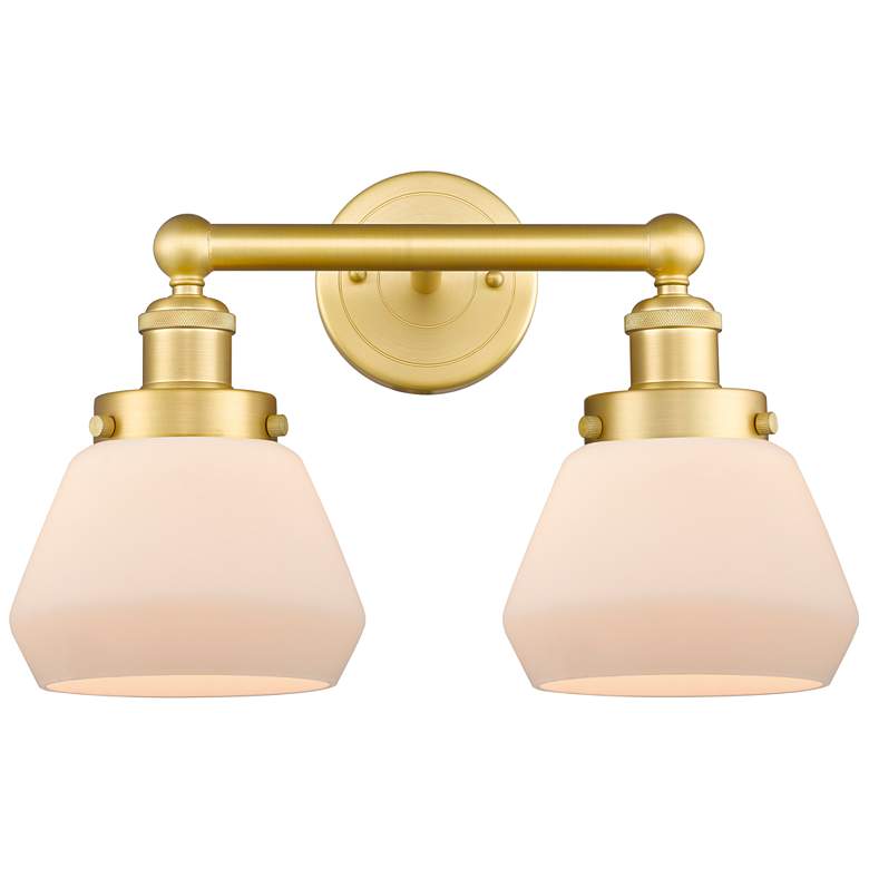 Image 1 Edison Fulton 15.5"W 2 Light Satin Gold Bath Vanity Light With White S