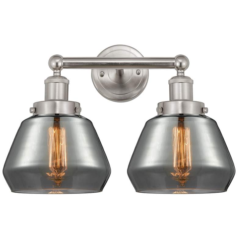 Image 1 Edison Fulton 16" 2-Light Brushed Satin Nickel Bath Light w/ Smoke Sha