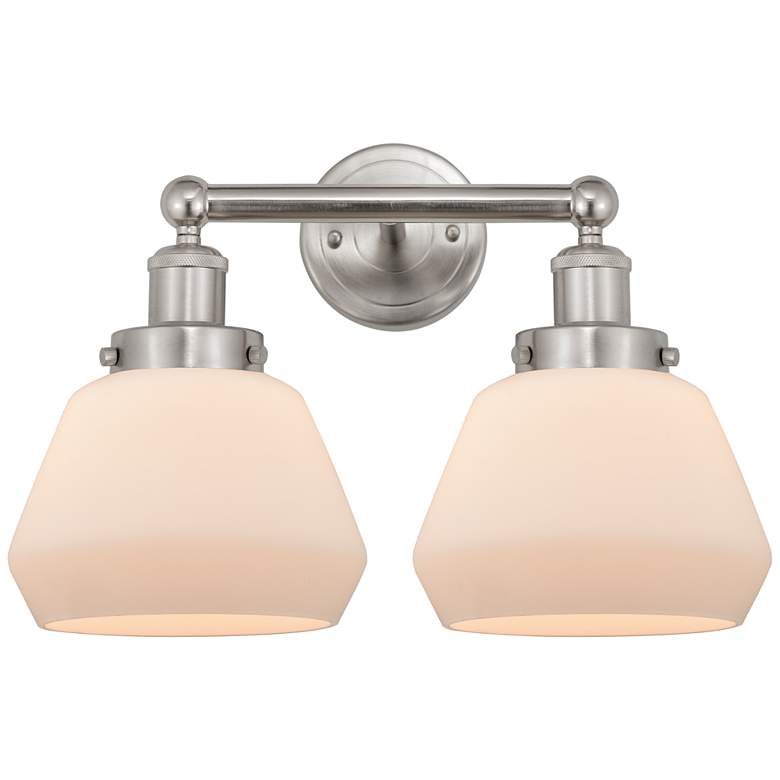 Image 1 Edison Fulton 16" 2-Light Brushed Satin Nickel Bath Light w/ White Sha