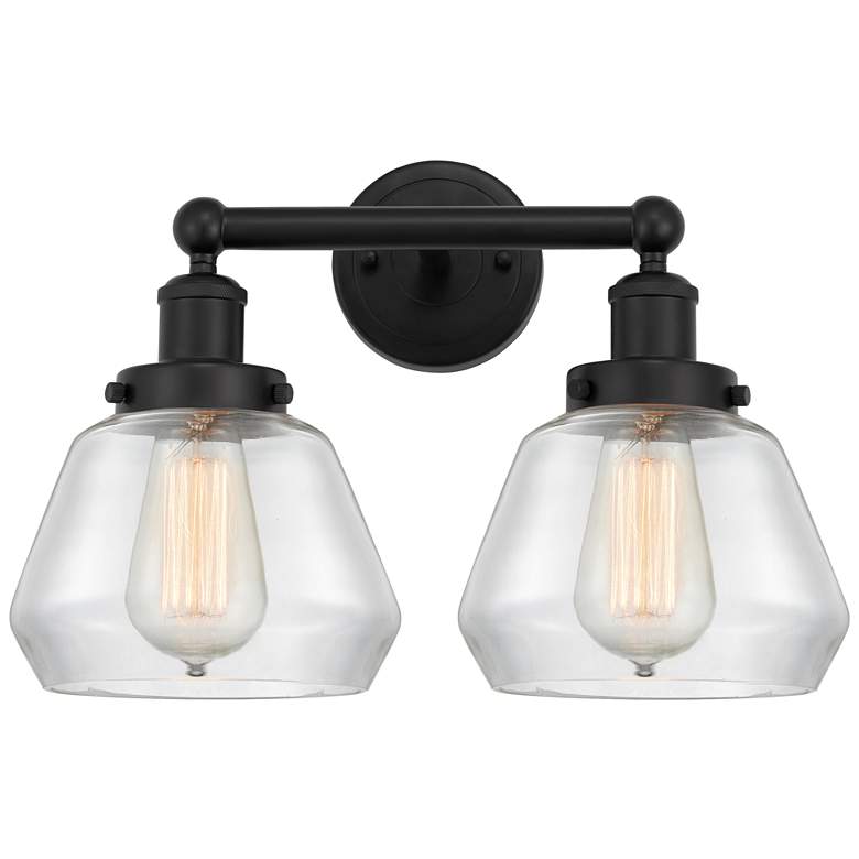 Image 1 Edison Fulton 16" 2-Light Matte Black Bath Light w/ Clear Shade