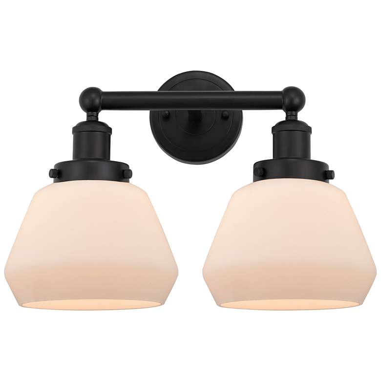 Image 1 Edison Fulton 16" 2-Light Matte Black Bath Light w/ Matte White Shade