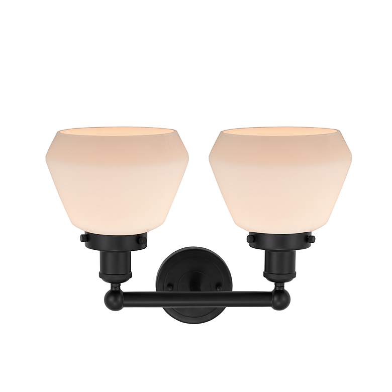 Image 2 Edison Fulton 16" 2-Light Matte Black Bath Light w/ Matte White Shade more views