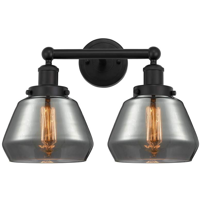 Image 1 Edison Fulton 16" 2-Light Matte Black Bath Light w/ Plated Smoke Shade