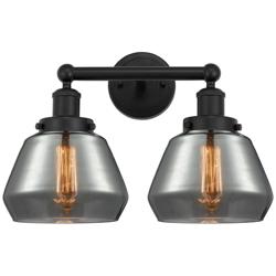 Edison Fulton 16" 2-Light Matte Black Bath Light w/ Plated Smoke Shade