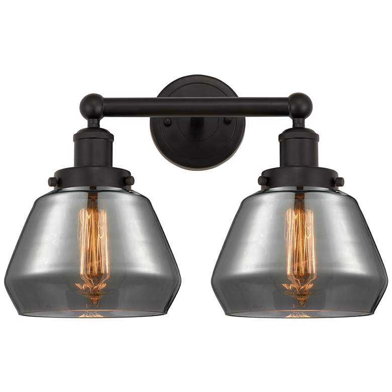Image 1 Edison Fulton 16" 2-Light Oil Rubbed Bronze Bath Light w/ Smoke Shade