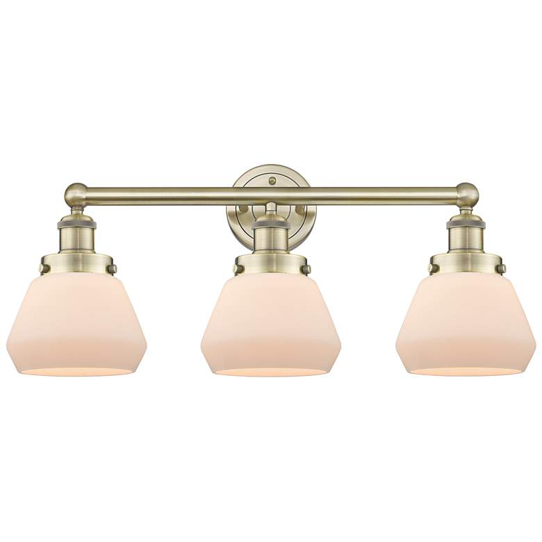 Image 1 Edison Fulton 24.5"W 3 Light Antique Brass Bath Light With White Shade