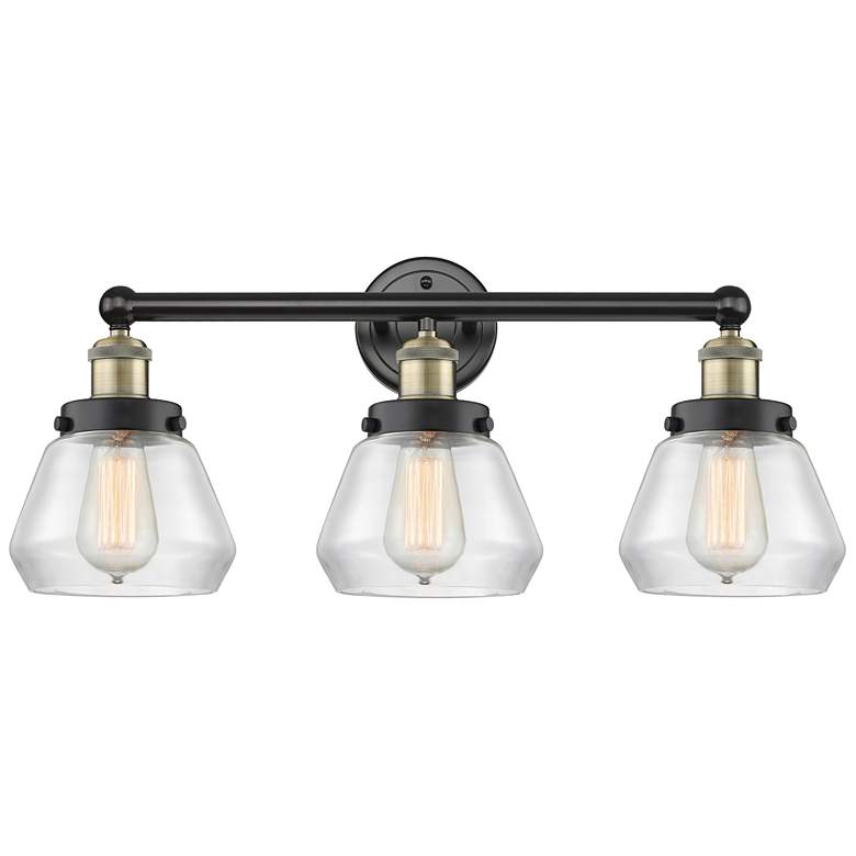 Image 1 Edison Fulton 24.5"W 3 Light Black Brass Bath Light With Clear Shade