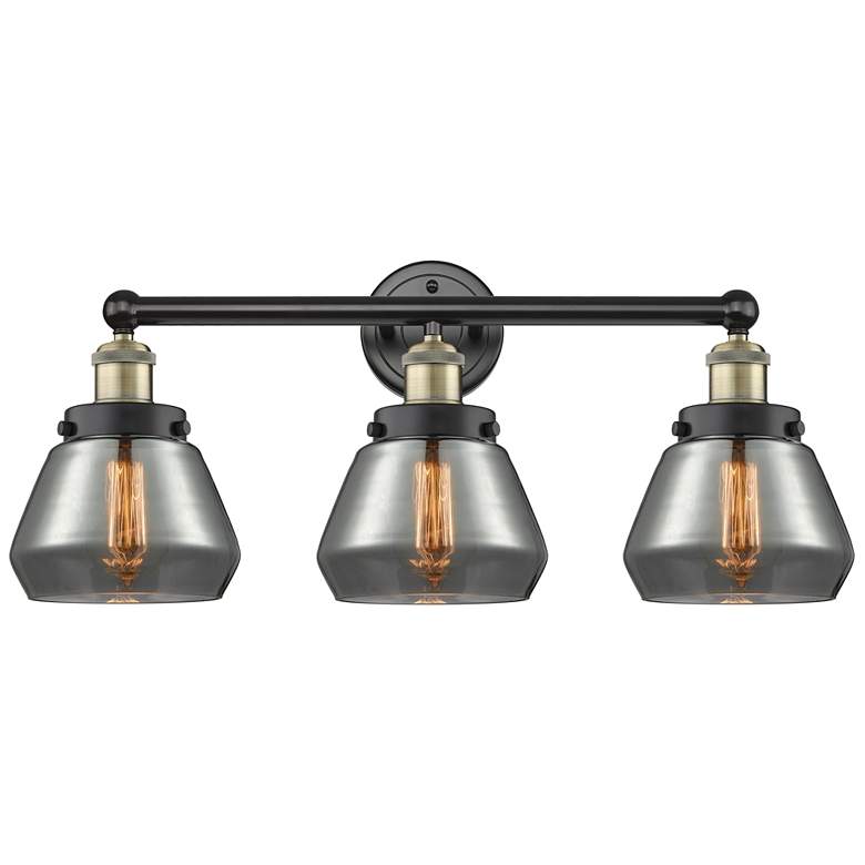 Image 1 Edison Fulton 24.5"W 3 Light Black Brass Bath Light With Plated Smoke