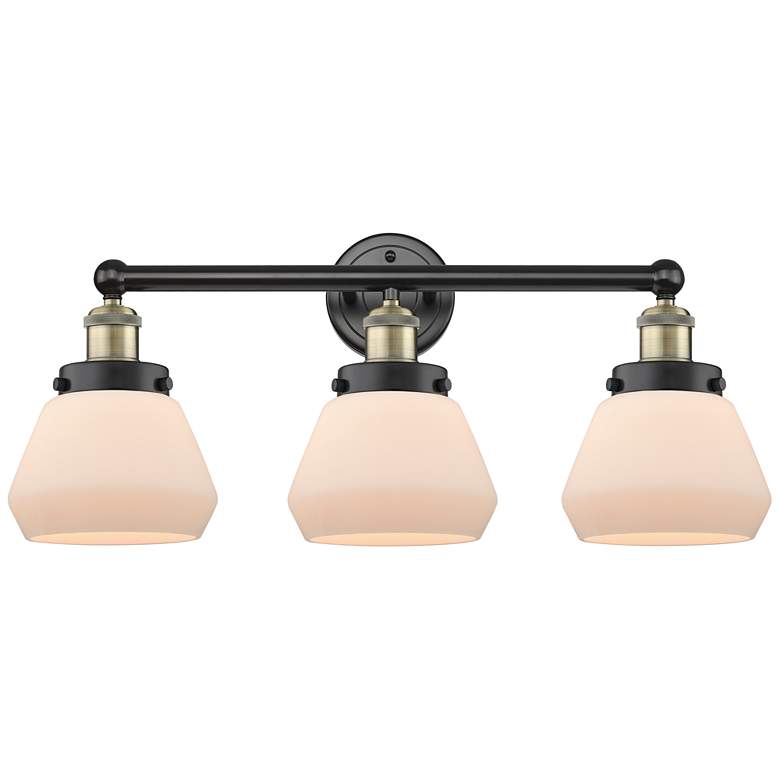 Image 1 Edison Fulton 24.5"W 3 Light Black Brass Bath Light With White Shade