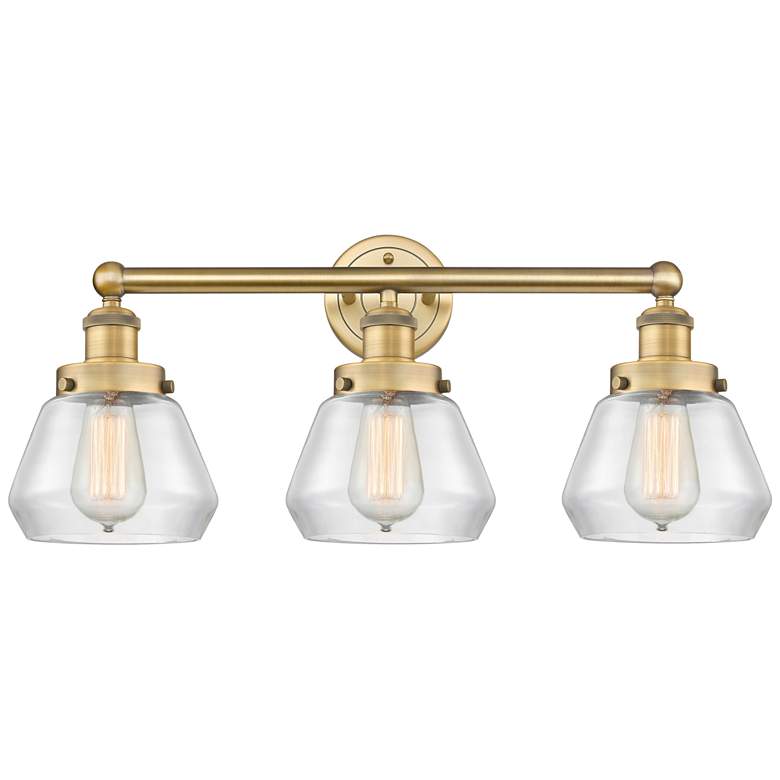 Image 1 Edison Fulton 24.5"W 3 Light Brushed Brass Bath Light With Clear Shade