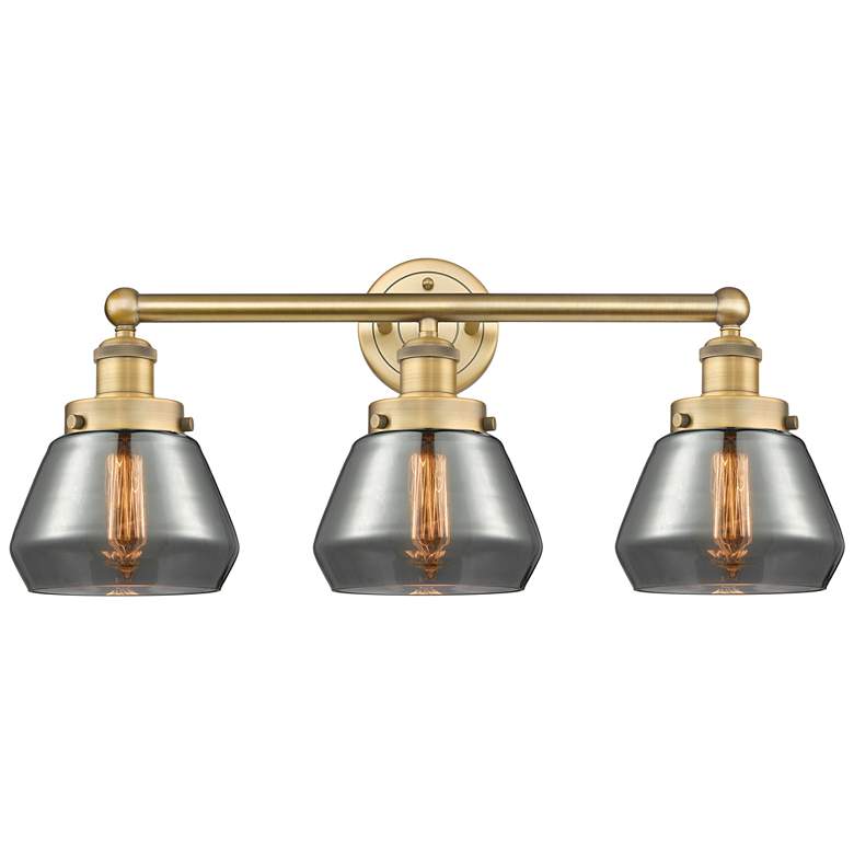 Image 1 Edison Fulton 24.5"W 3 Light Brushed Brass Bath Light With Smoke Shade