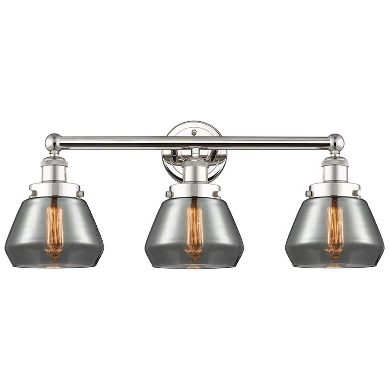 Image 1 Edison Fulton 24.5"W 3 Light Polished Nickel Bath Light With Smoke Sha