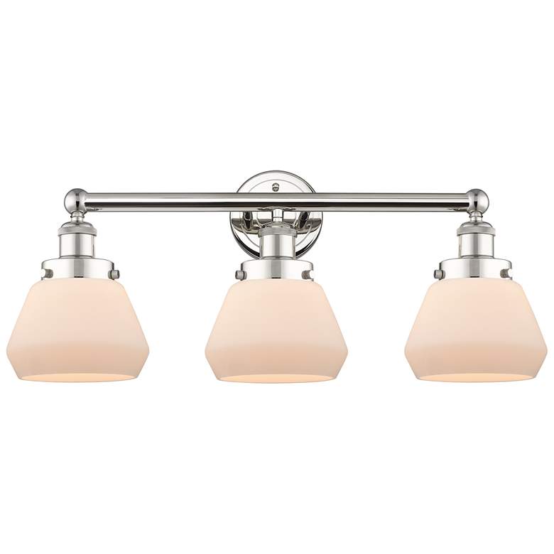 Image 1 Edison Fulton 24.5 inchW 3 Light Polished Nickel Bath Light With White Sha