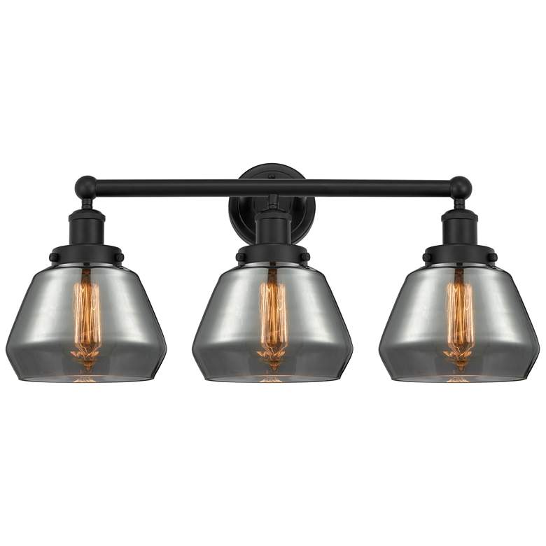 Image 1 Edison Fulton 25" 3-Light Matte Black Bath Light w/ Plated Smoke Shade
