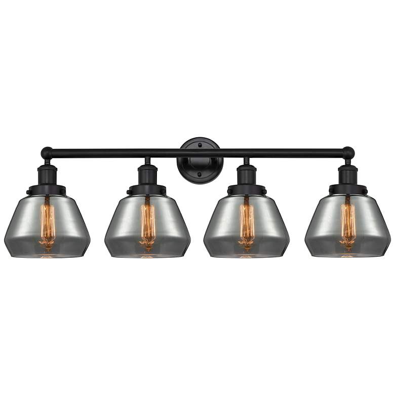 Image 1 Edison Fulton 34" 4-Light Matte Black Bath Light w/ Plated Smoke Shade