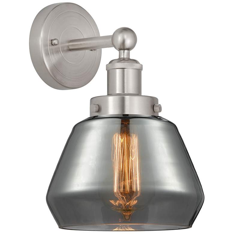 Image 1 Edison Fulton 7" Brushed Satin Nickel Sconce w/ Plated Smoke Shade