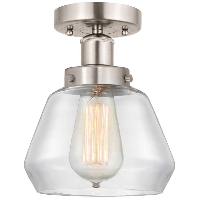 Image 1 Edison Fulton 7" Brushed Satin Nickel Semi Flush Mount w/ Clear Shade