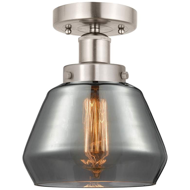 Image 1 Edison Fulton 7" Brushed Satin Nickel Semi Flush Mount w/ Smoke Shade