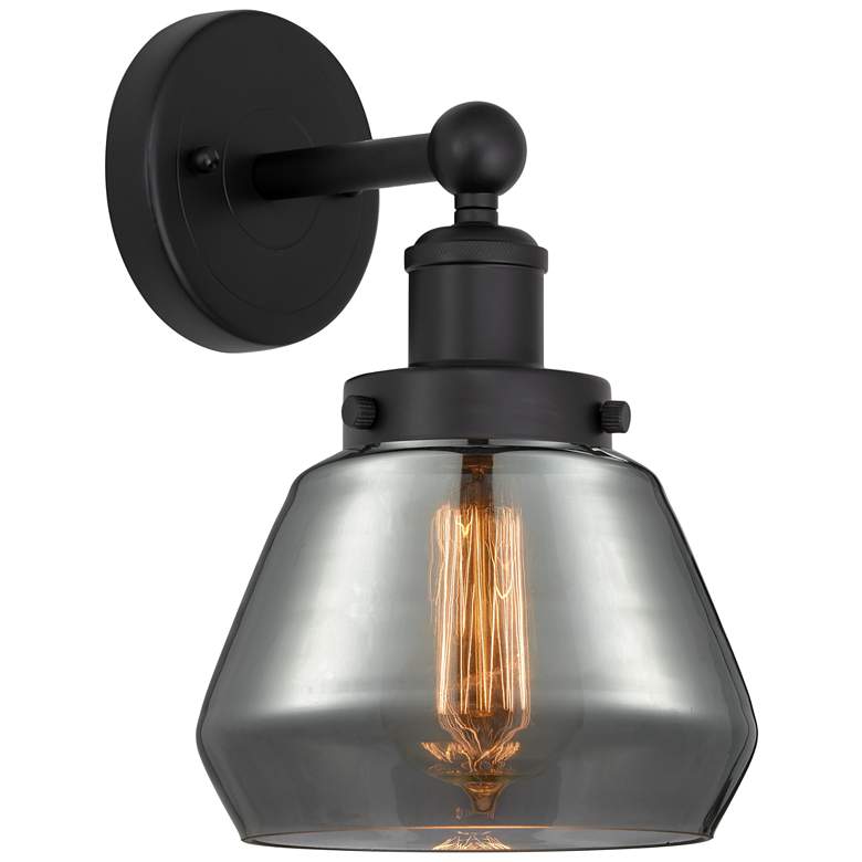 Image 1 Edison Fulton 7" Matte Black Sconce w/ Plated Smoke Shade