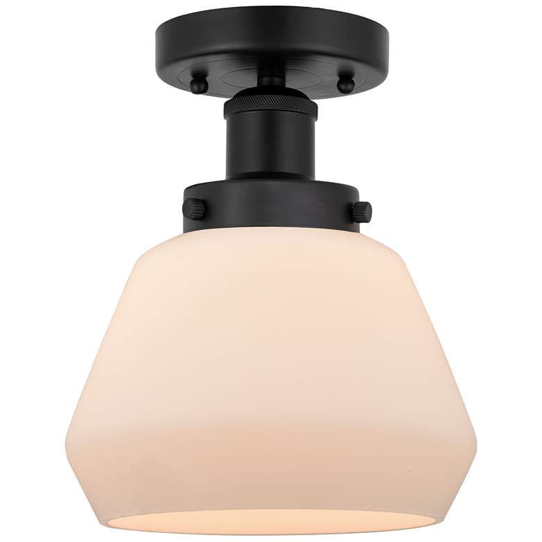 Image 1 Edison Fulton 7" Matte Black Semi Flush Mount w/ Matte White Shade