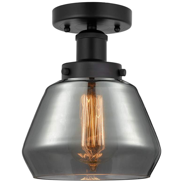 Image 1 Edison Fulton 7" Matte Black Semi Flush Mount w/ Plated Smoke Shade