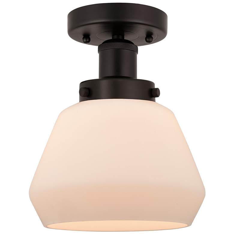 Image 1 Edison Fulton 7" Oil Rubbed Bronze Semi Flush Mount w/ Matte White Sha