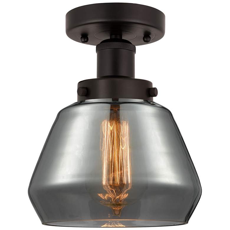 Image 1 Edison Fulton 7" Oil Rubbed Bronze Semi Flush Mount w/ Plated Smoke Sh