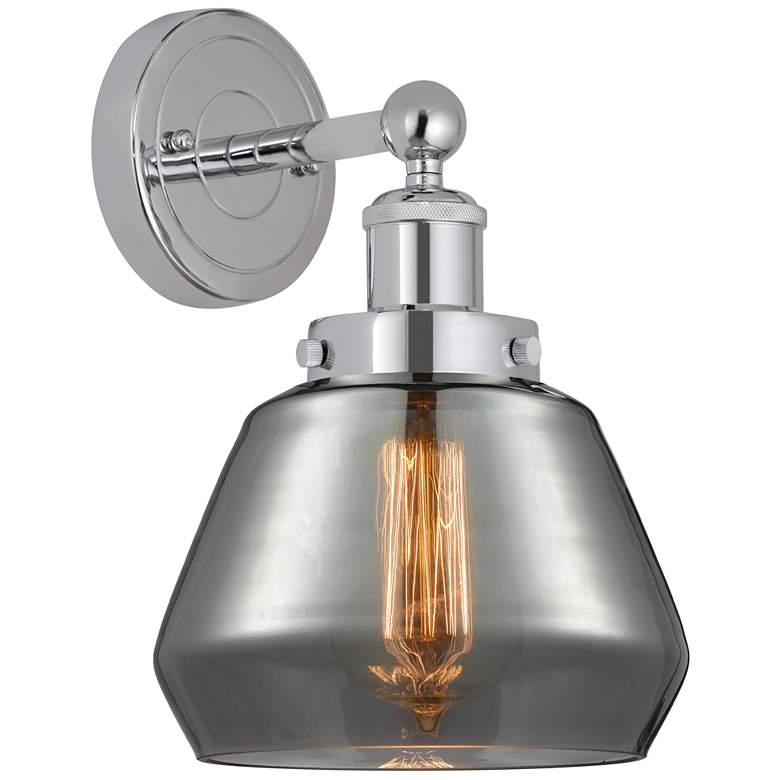 Image 1 Edison Fulton 7" Polished Chrome Sconce w/ Plated Smoke Shade
