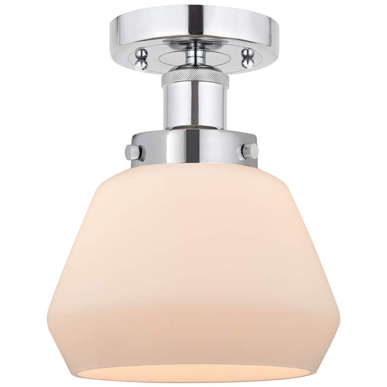 Image 1 Edison Fulton 7" Polished Chrome Semi Flush Mount w/ Matte White Shade